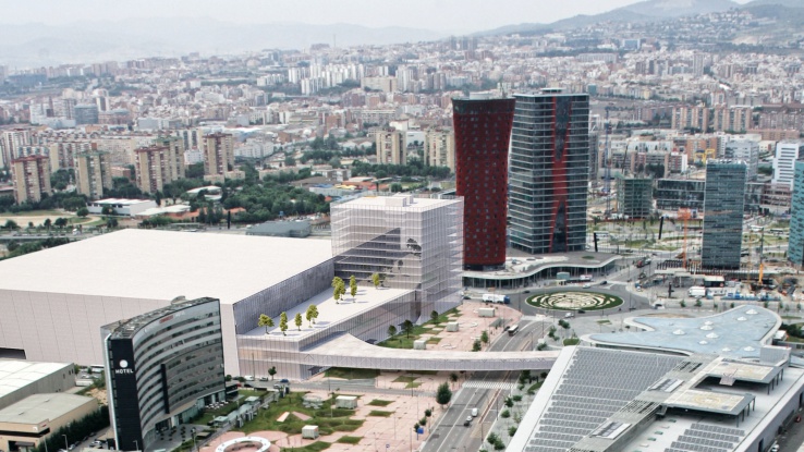 En Gran Via, un paso elevado enlazará el pabellón 1 y el hall Europa con un nuevo edificio.