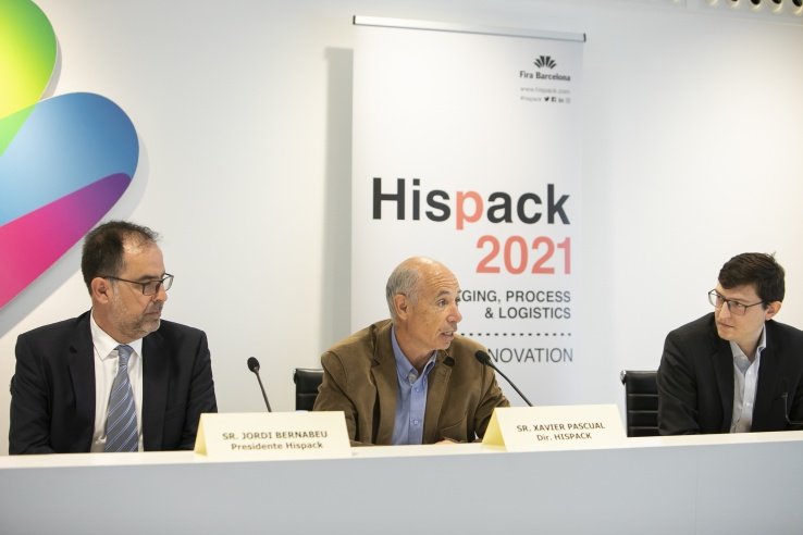 Jordi Bernabeu (presidente de Hispack), Xavier Pascual (director de Hispack) y Toni Pinós (responsable de marketing de Hispack).