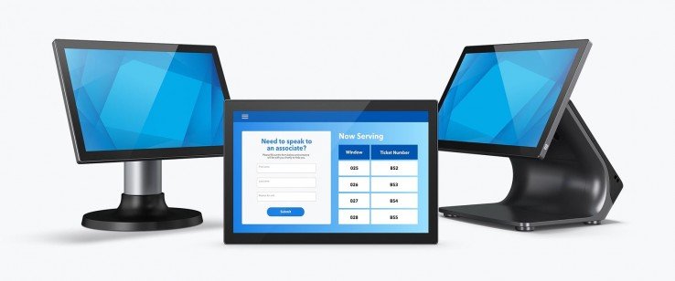 El modelo Elo 1004LS con diseño ultradelgado se puede integrar fácilmente en puntos de venta, sistemas autoservicio, HMI y cartelería digital interactiva. 